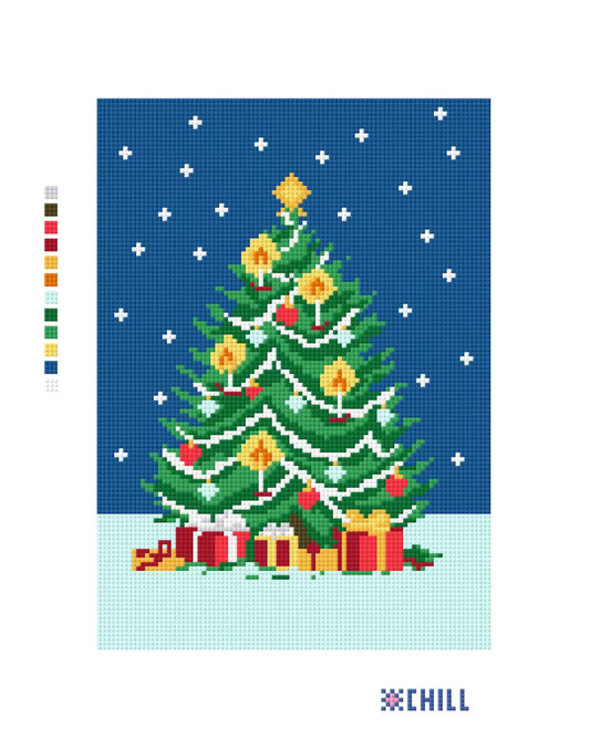 Christmas Tree Needlepoint Canvas – Midnight Blue Holiday Design – Needlepoint & Chill