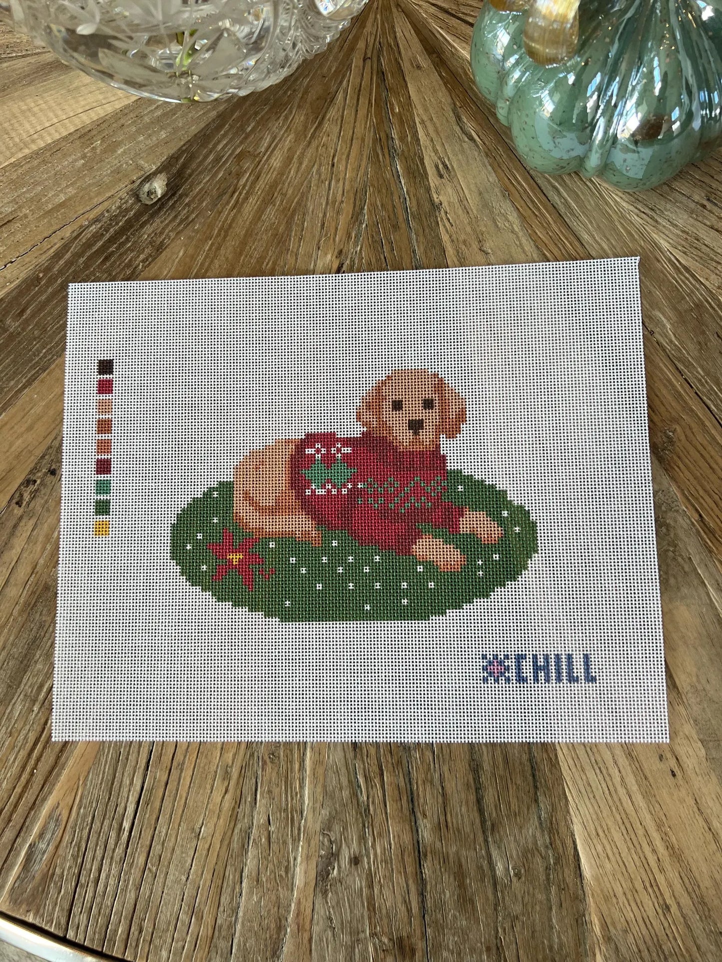 Christmas Puppy Needlepoint Canvas – Canvas Detail – Needlepoint & Chill
