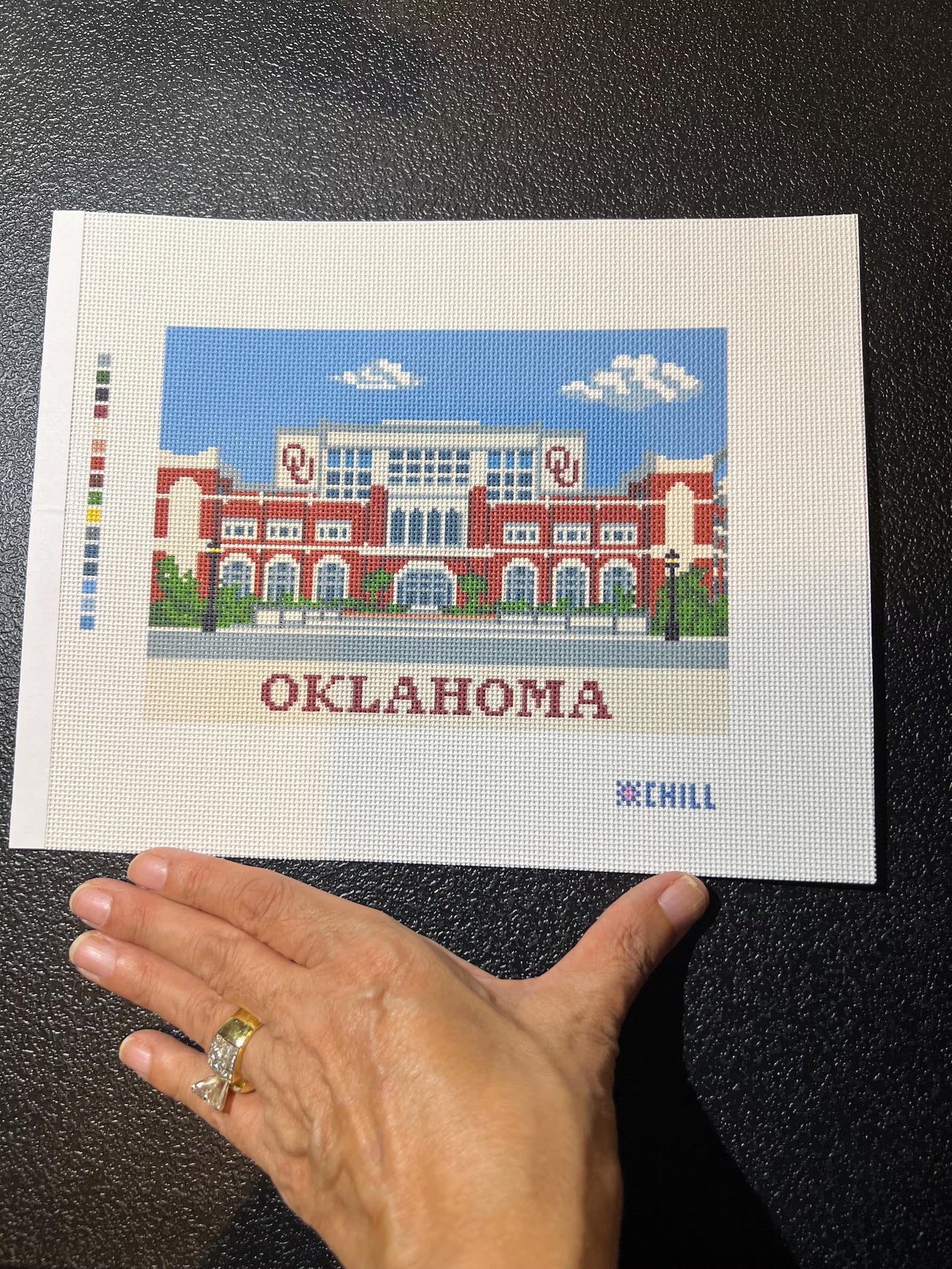 Oklahoma Campus Architecture Needlepoint Canvas – Full View – Needlepoint & Chill