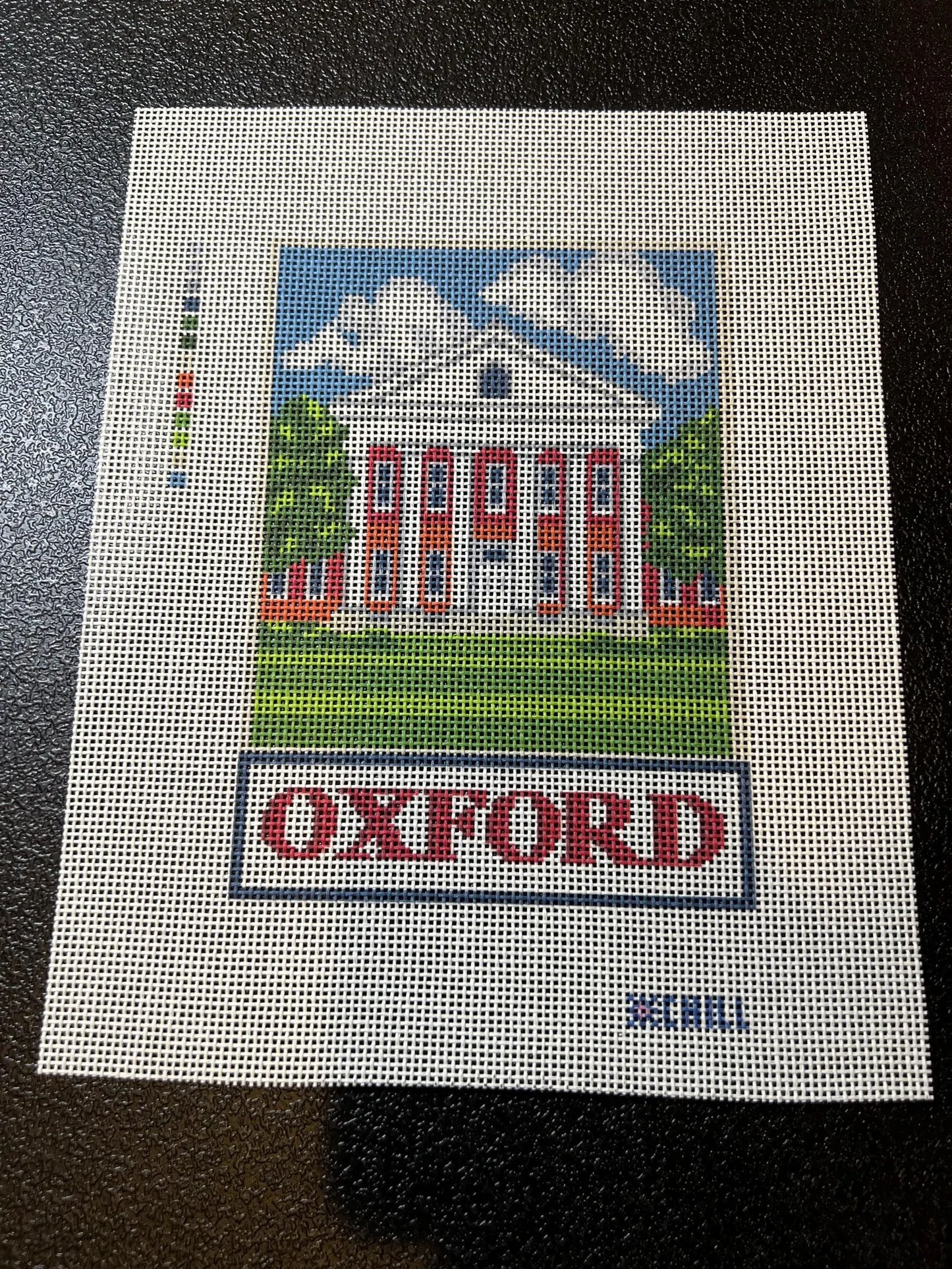 Oxford Mississippi Lyceum Needlepoint Canvas – Stitched Example – Needlepoint & Chill