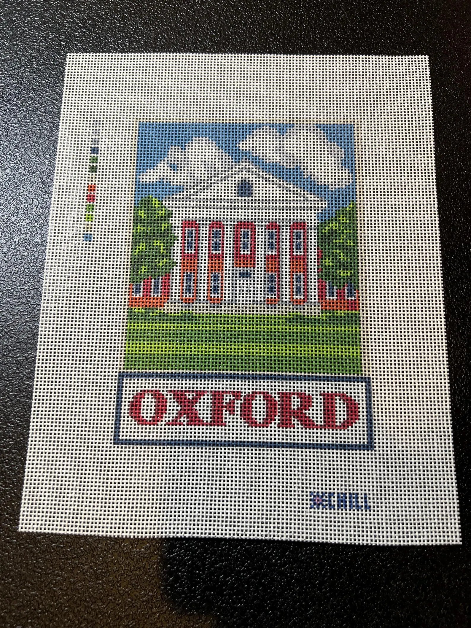 Oxford Mississippi Lyceum Needlepoint Canvas – Stitched Example – Needlepoint & Chill