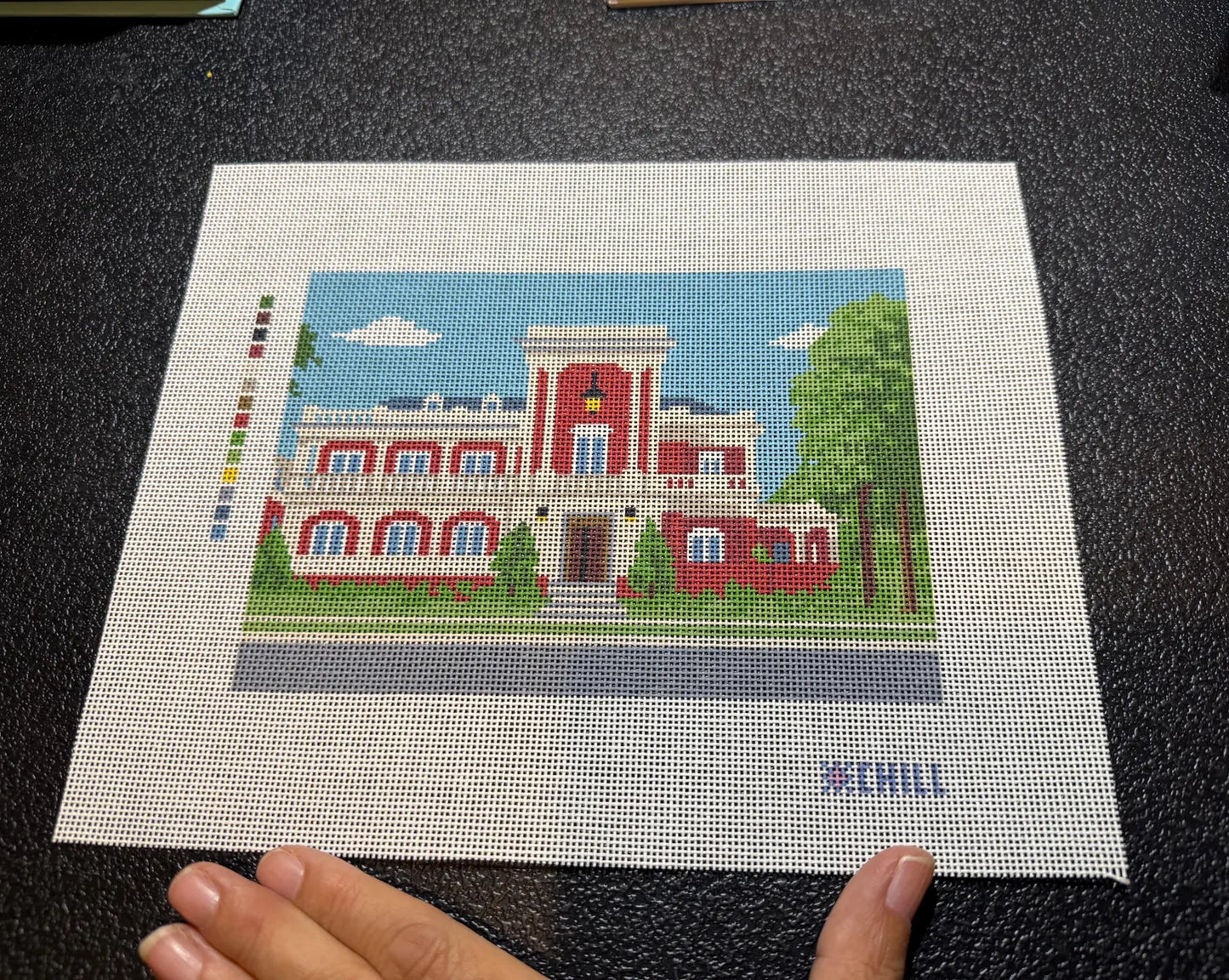Tuscaloosa Red Brick Sorority House Needlepoint Canvas – Full View – Needlepoint & Chill