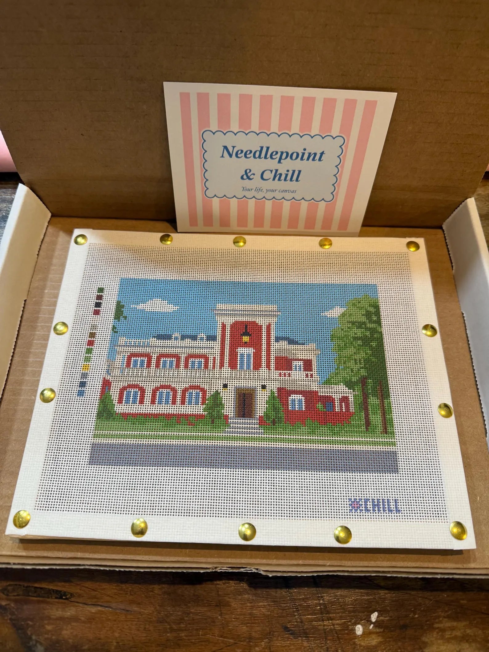 Tuscaloosa Red Brick Sorority House Needlepoint Canvas – Canvas Detail – Needlepoint & Chill