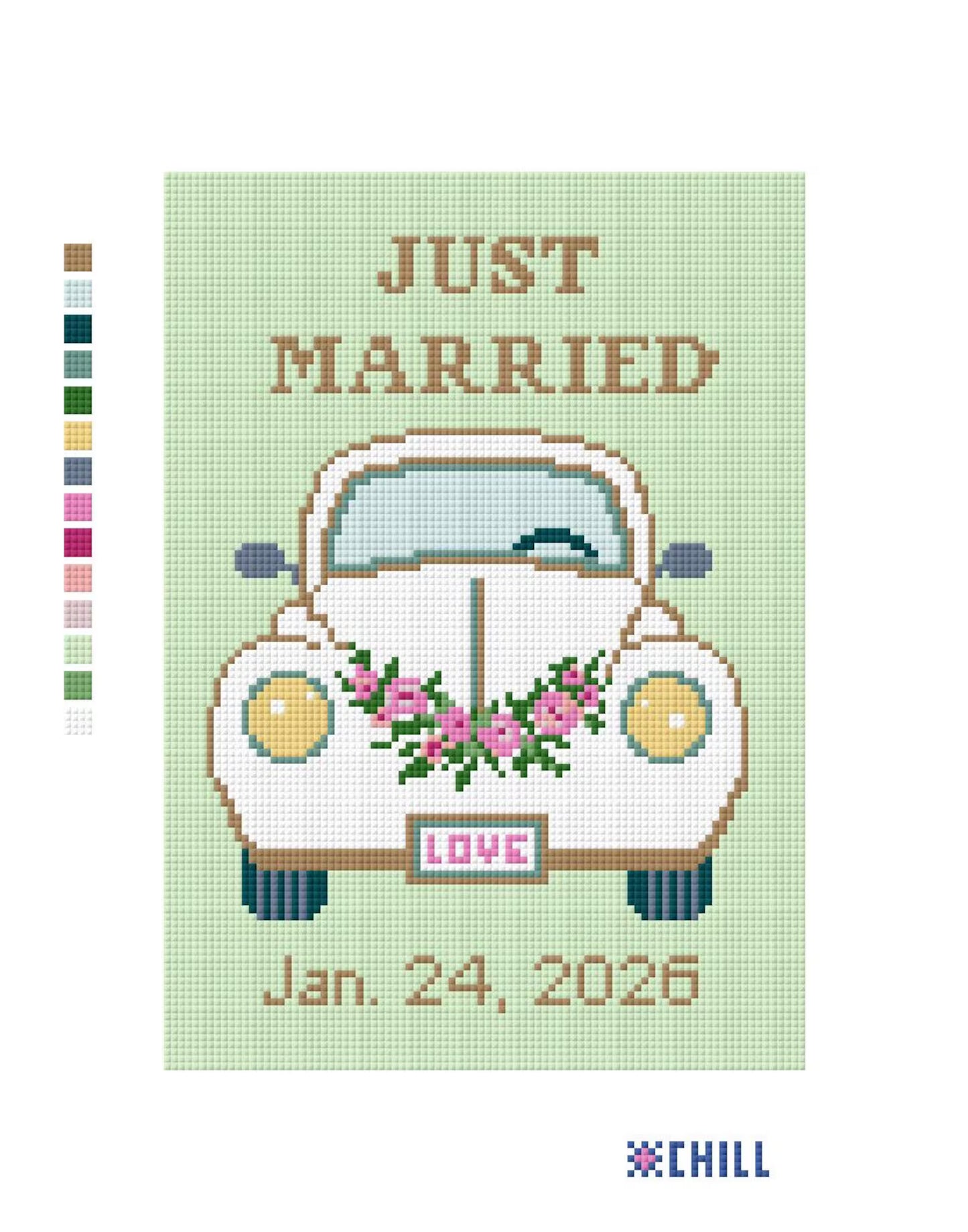 Just Married Needlepoint Canvas – Stitched Example – Needlepoint & Chill