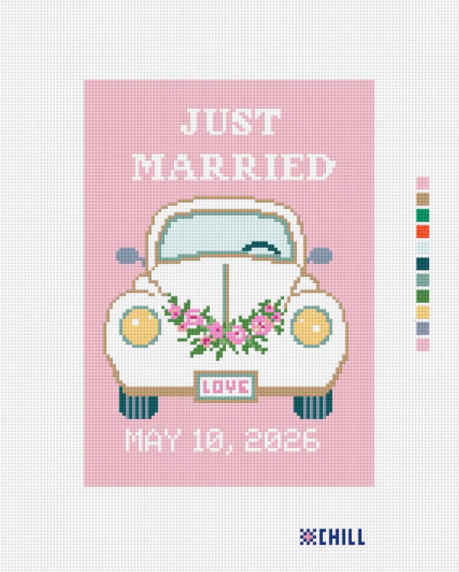 Just Married Needlepoint Canvas – Custom Wedding Date Design – Needlepoint & Chill