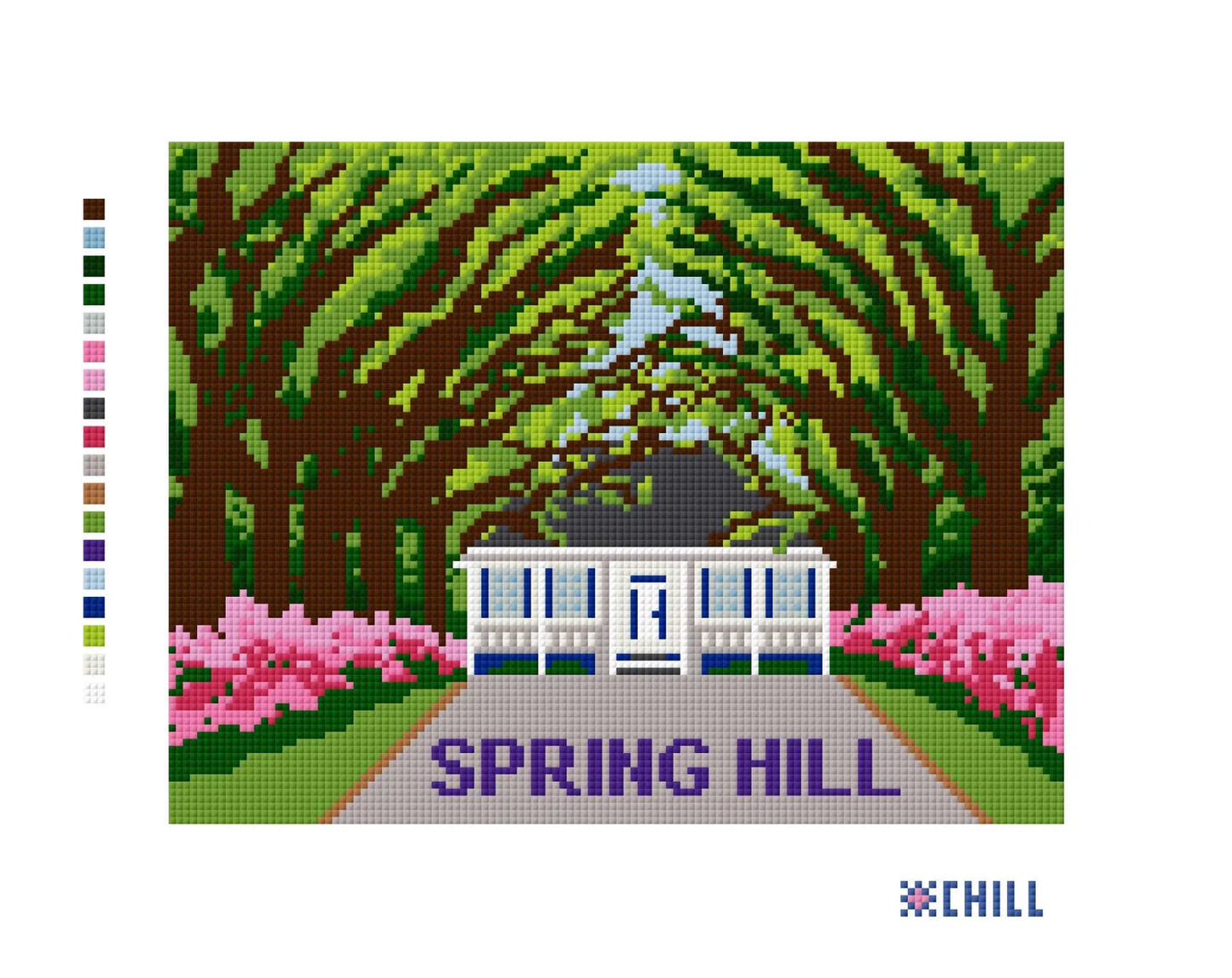 Spring Hill Avenue of Oaks Needlepoint Canvas – Mobile Alabama Campus – Needlepoint & Chill