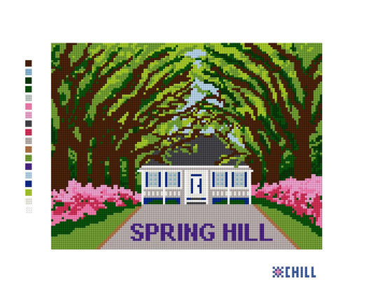 Spring Hill Avenue of Oaks Needlepoint Canvas – Mobile Alabama Campus – Needlepoint & Chill