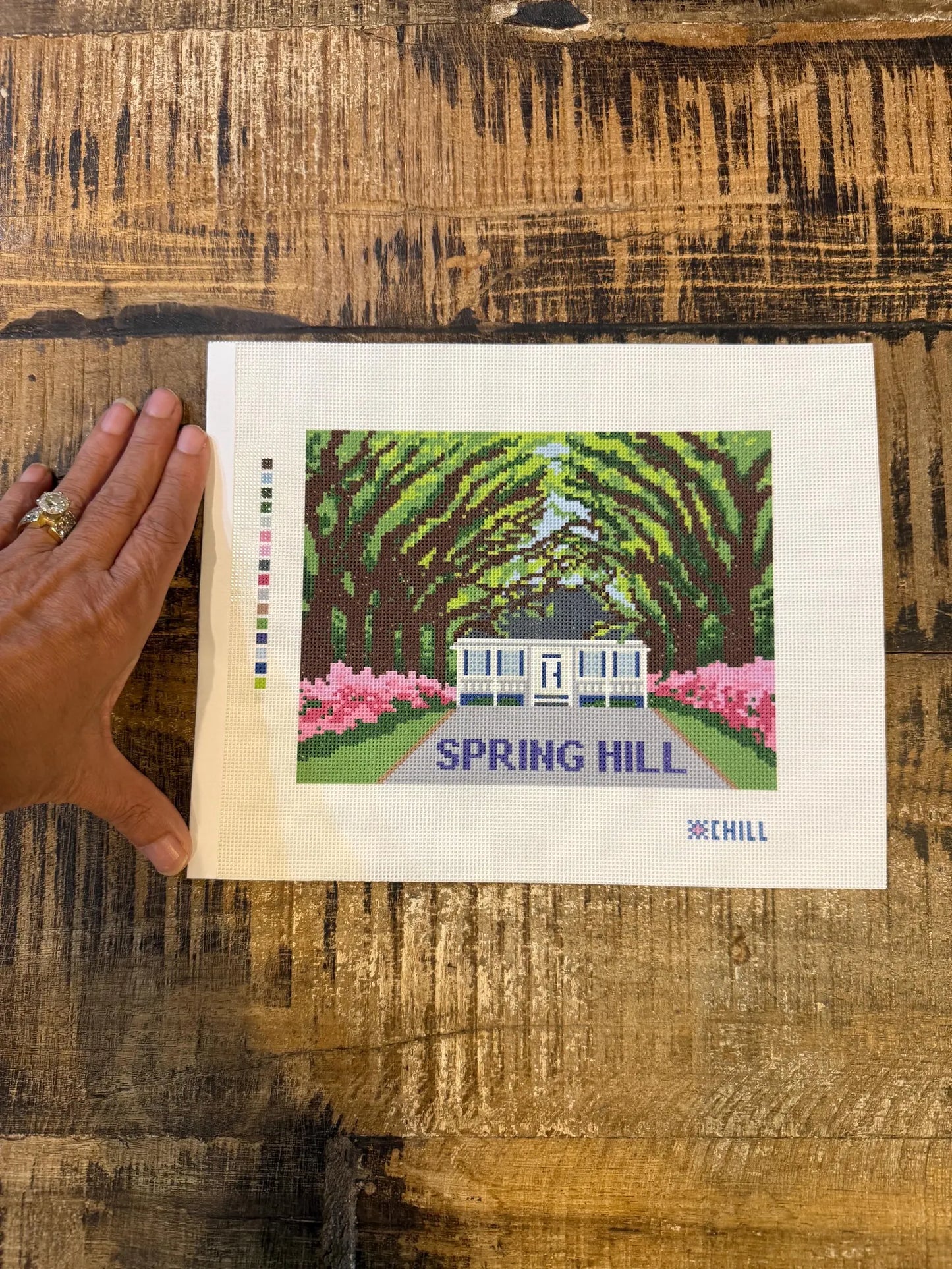 Spring Hill Avenue of Oaks Needlepoint Canvas – Full View – Needlepoint & Chill