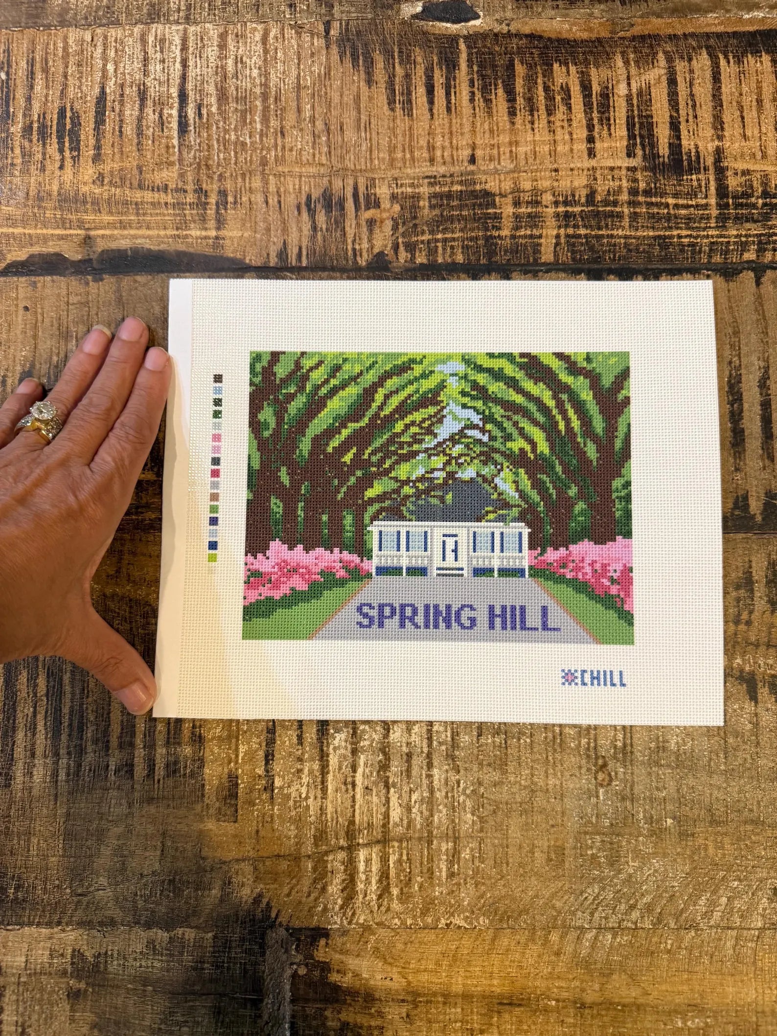 Spring Hill Avenue of Oaks Needlepoint Canvas – Full View – Needlepoint & Chill