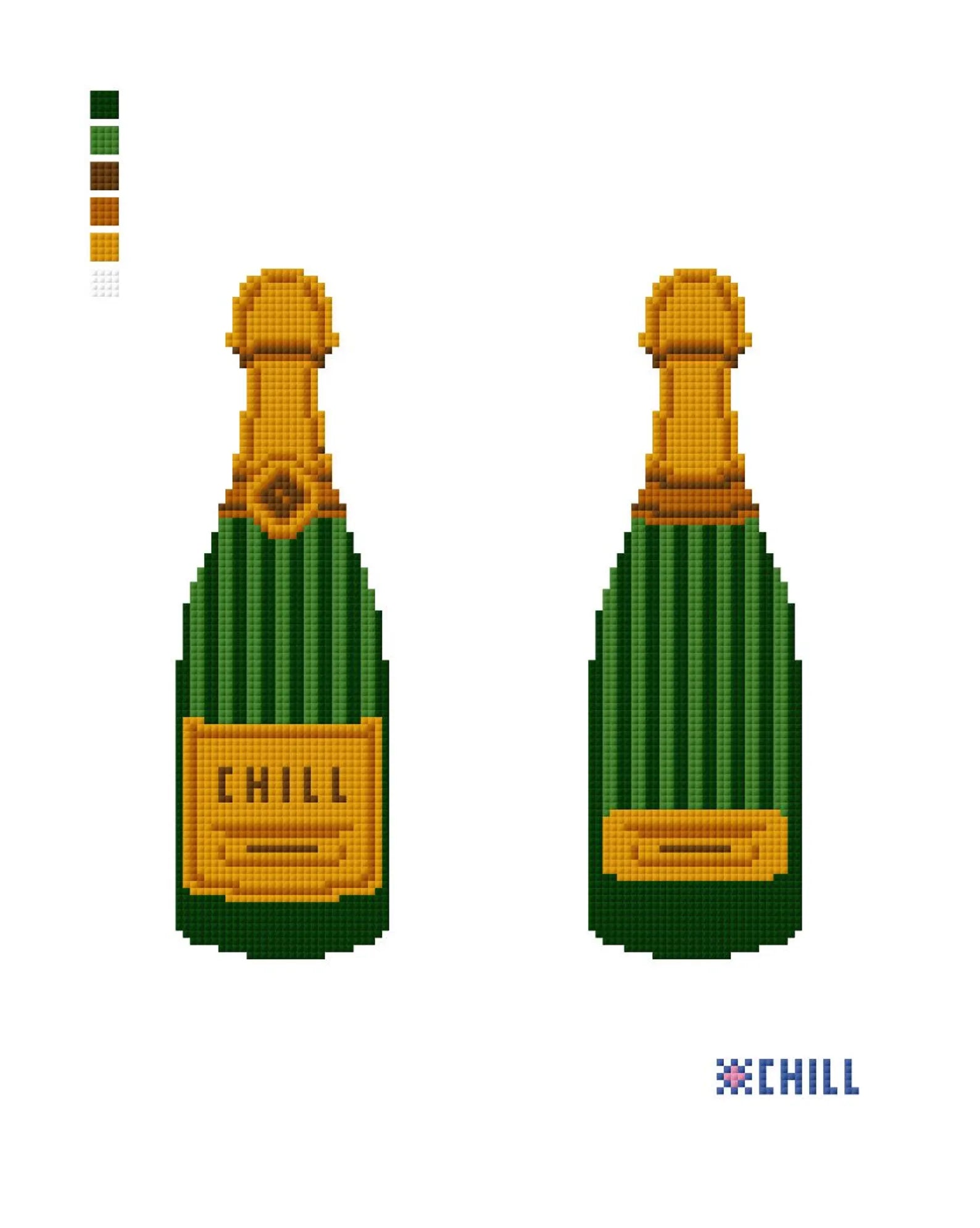 Champagne Bottle Two-Sided Needlepoint Canvas – Celebration Ornament – Needlepoint & Chill