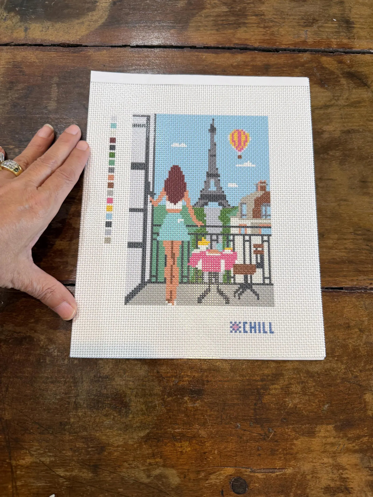 Paris Balcony Needlepoint Canvas – Stitched Example – Needlepoint & Chill
