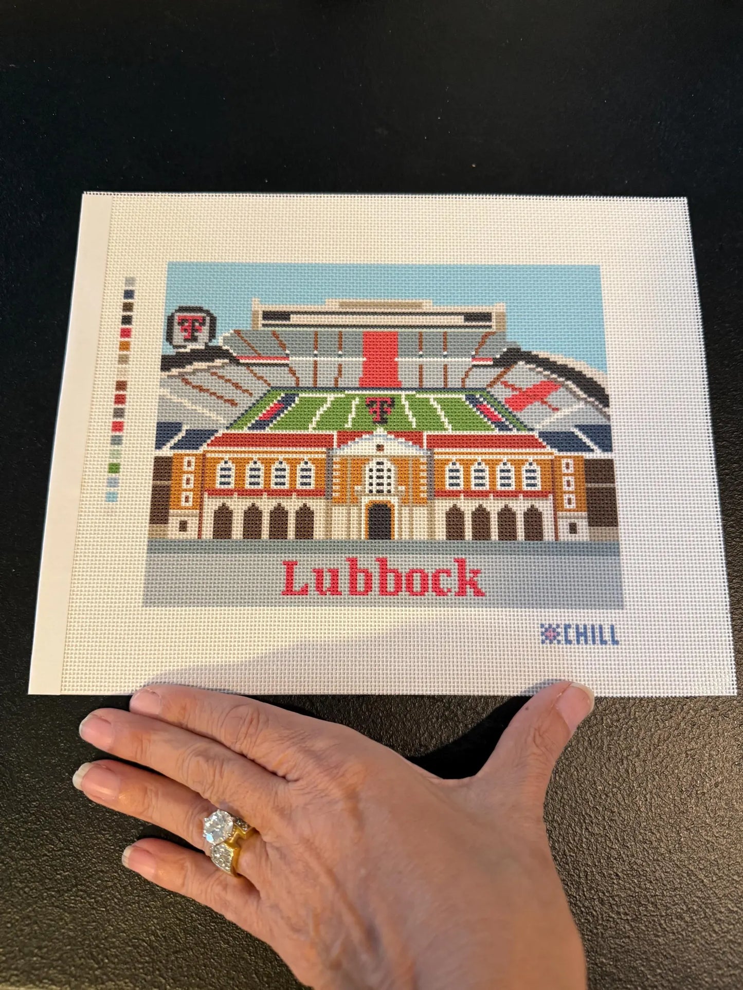 Lubbock Stadium Needlepoint Canvas – Full View – Needlepoint & Chill