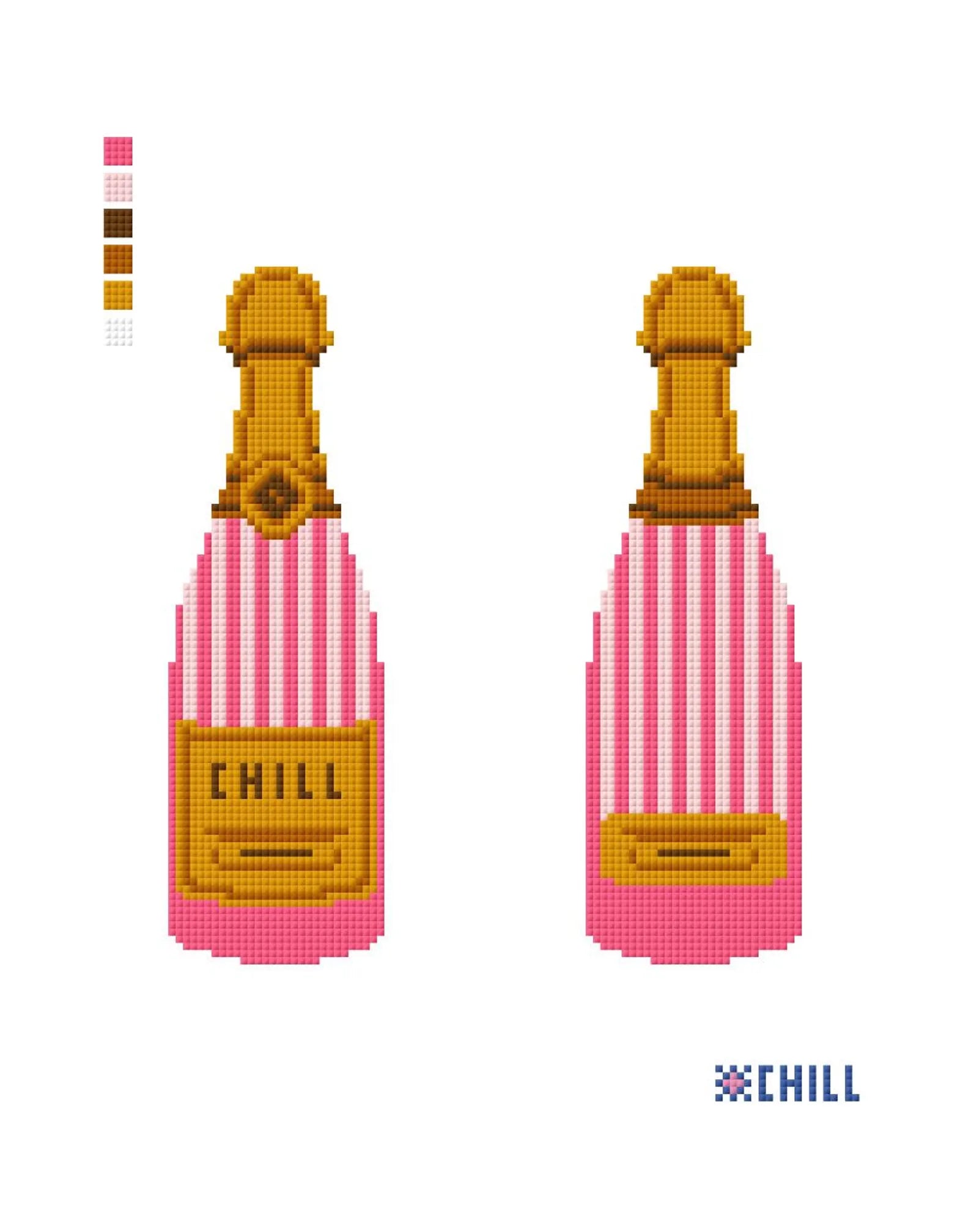 Champagne Bottle Two-Sided Needlepoint Canvas – Stitched Example – Needlepoint & Chill