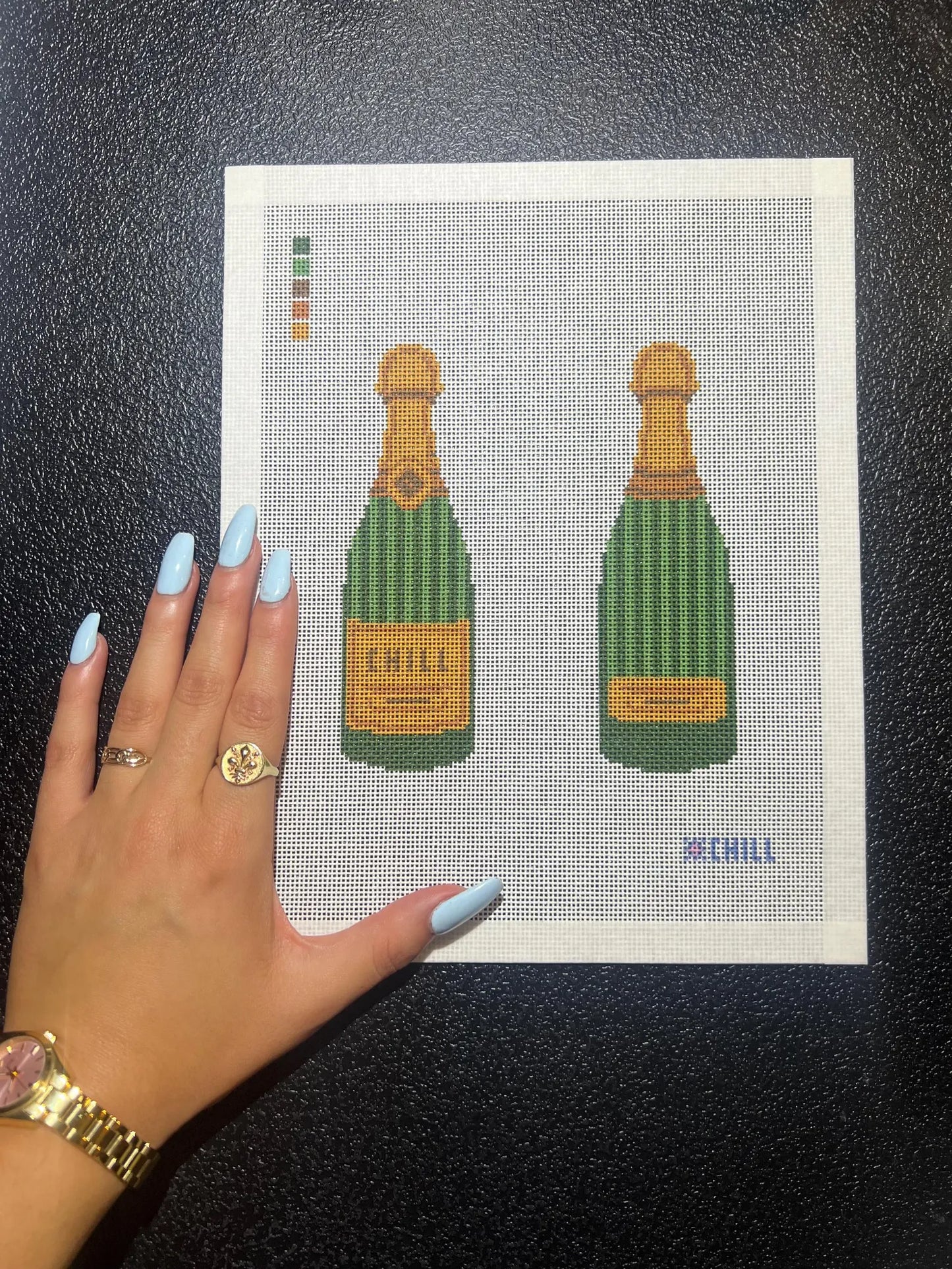 Champagne Bottle Two-Sided Needlepoint Canvas – Celebration Ornament