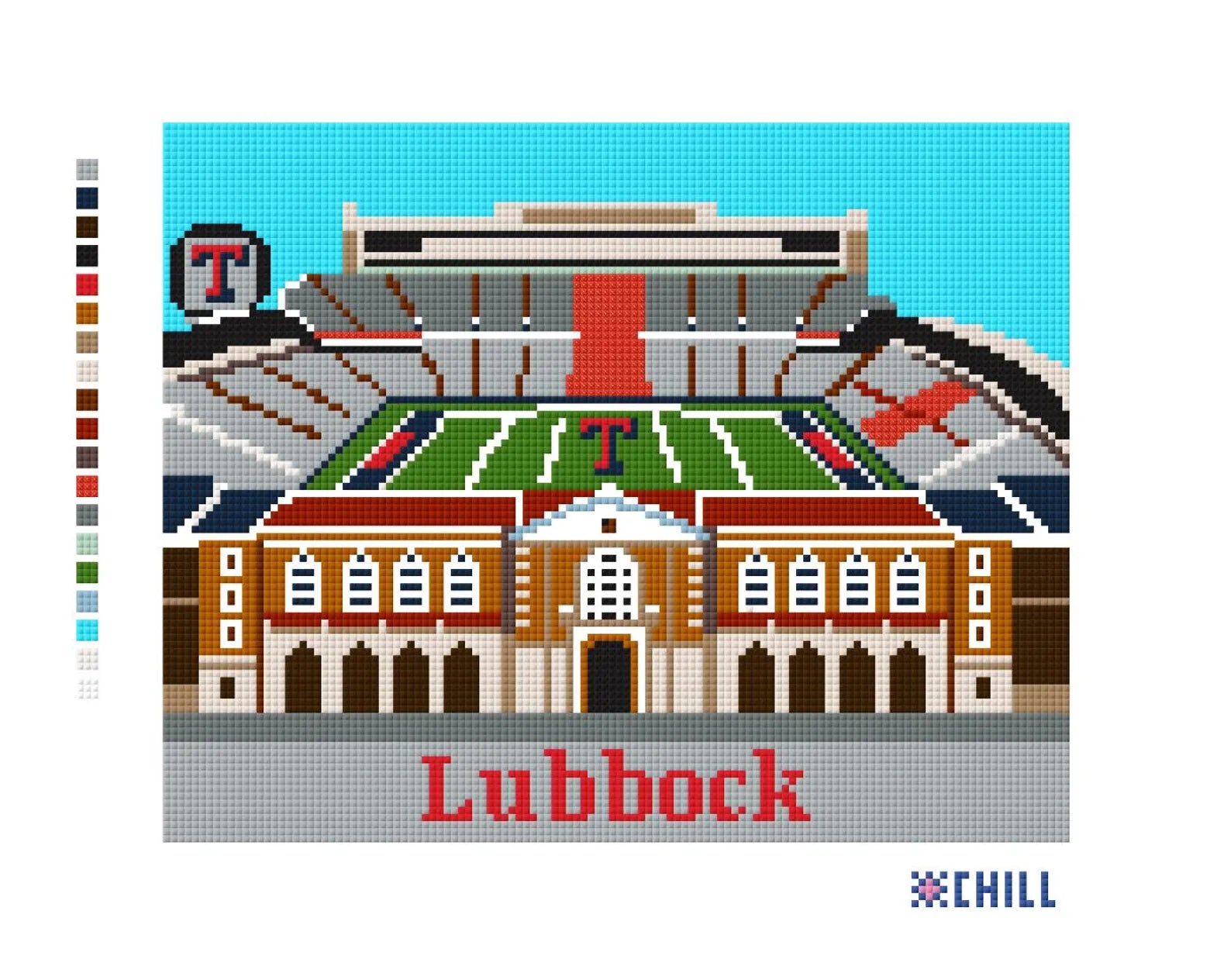 Lubbock Stadium Needlepoint Canvas – Texas Tech Campus Landmark – Needlepoint & Chill