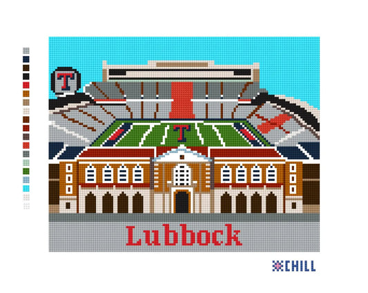 Lubbock Stadium Needlepoint Canvas – Texas Tech Campus Landmark – Needlepoint & Chill