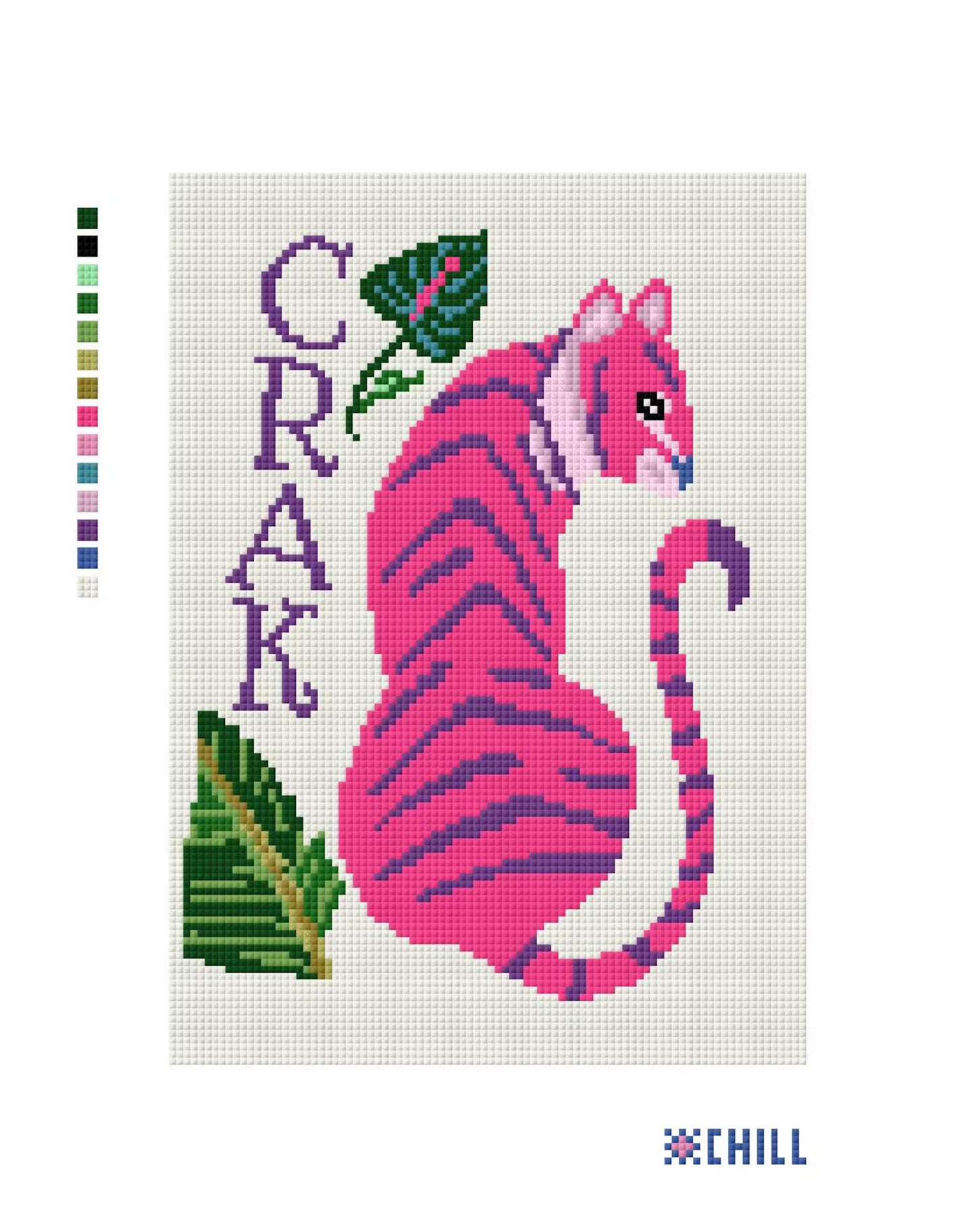 Mahjong CRAK Cat Needlepoint Canvas – Pink & Purple Tile Design – Needlepoint & Chill
