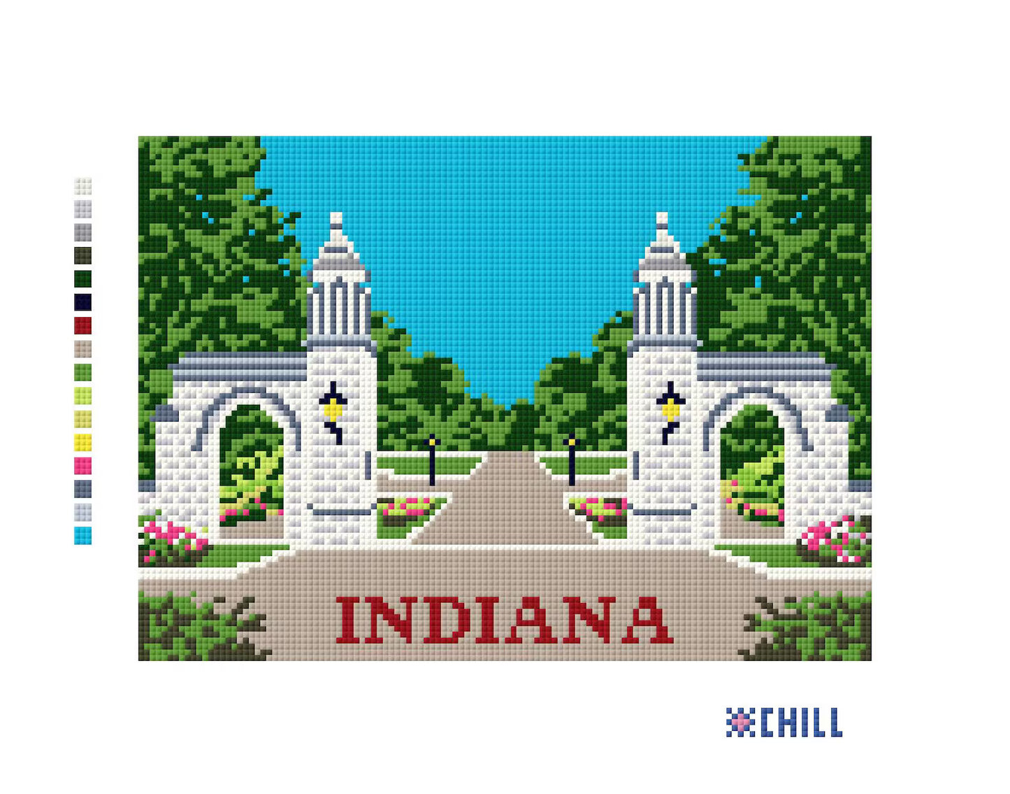 Indiana College Town Gate Needlepoint Canvas – Bloomington Landmark – Needlepoint & Chill