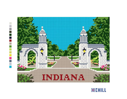 Indiana College Town Gate Needlepoint Canvas – Bloomington Landmark – Needlepoint & Chill