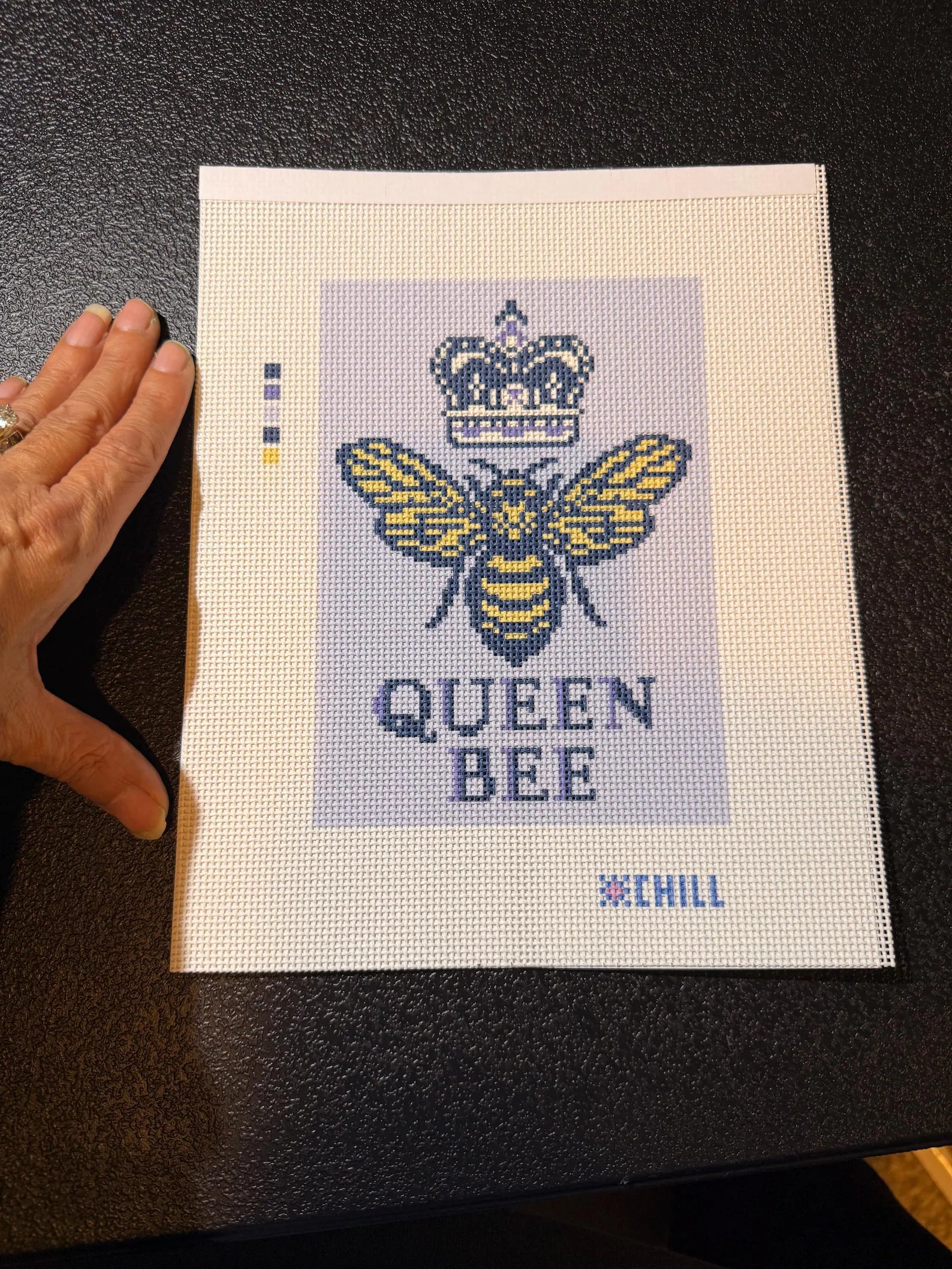 Queen Bee Needlepoint Canvas – Stitched Example – Needlepoint & Chill