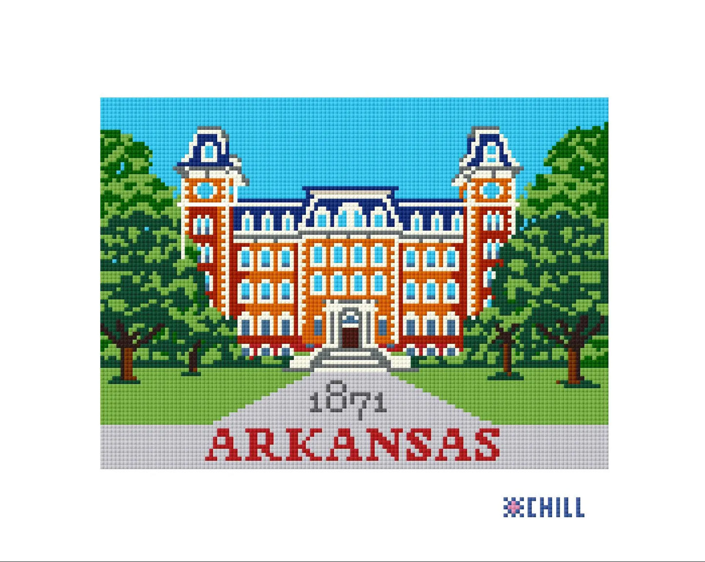 Arkansas Old Main Needlepoint Canvas – Fayetteville Campus Landmark – Needlepoint & Chill