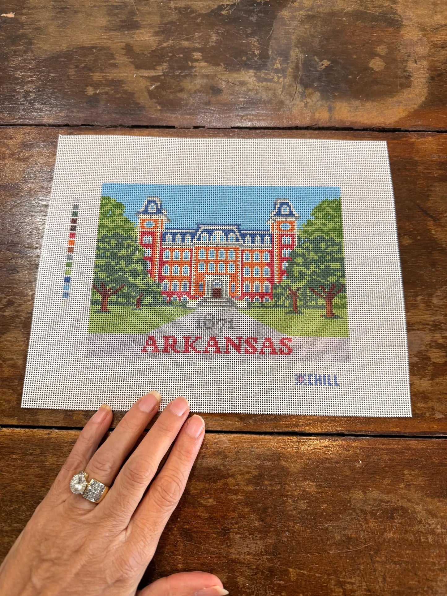 Arkansas Old Main Needlepoint Canvas – Full View – Needlepoint & Chill