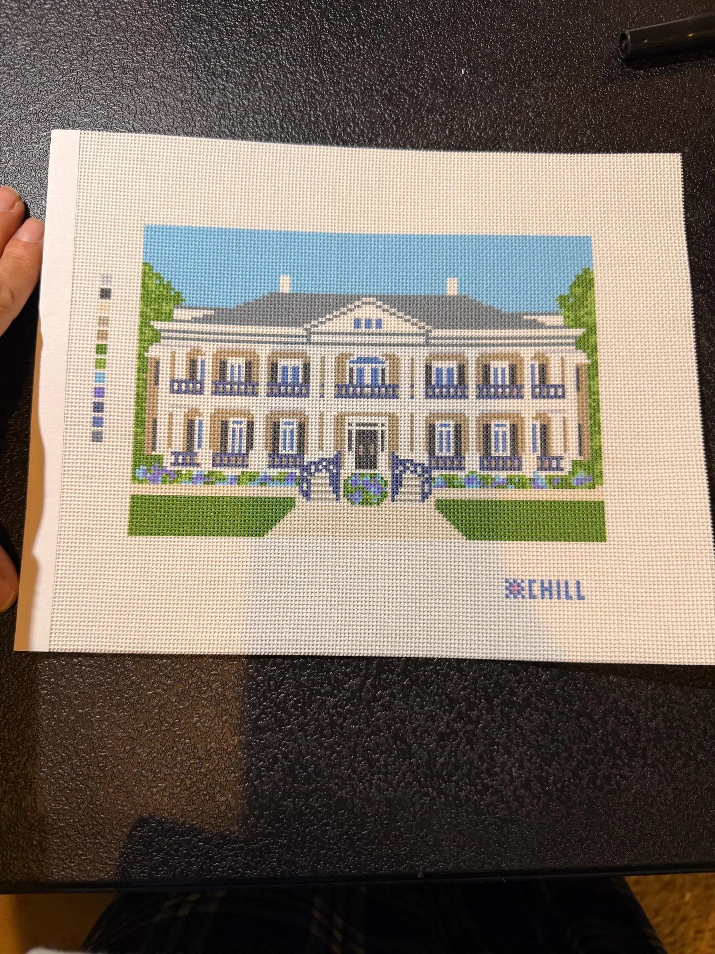 Tuscaloosa Greek Row Sorority House Needlepoint Canvas – Full View – Needlepoint & Chill