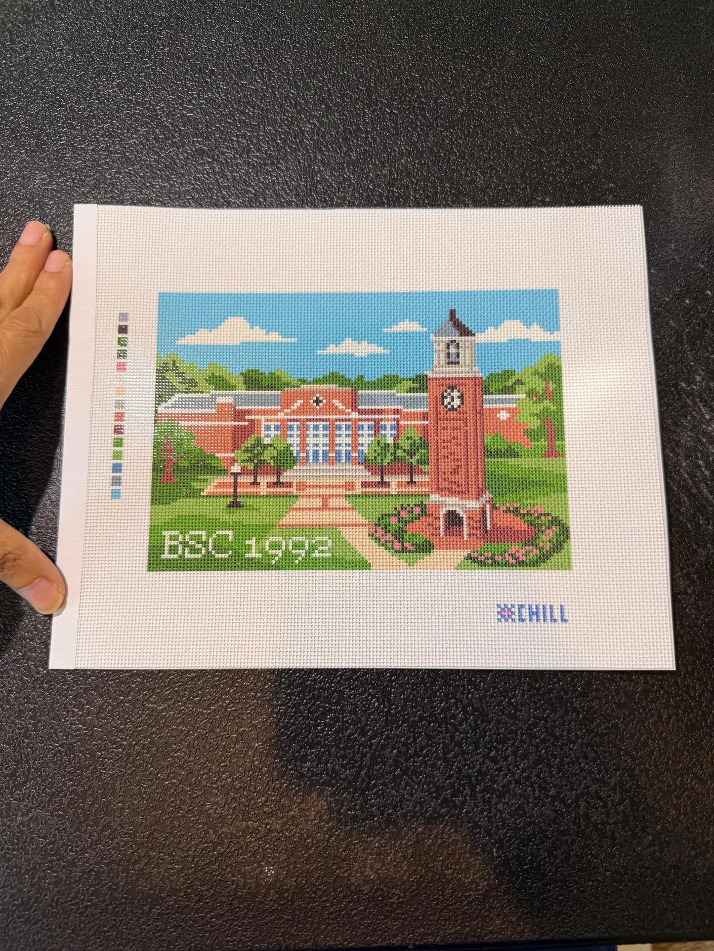 Birmingham Clock Tower Needlepoint Canvas – Stitched Example – Needlepoint & Chill
