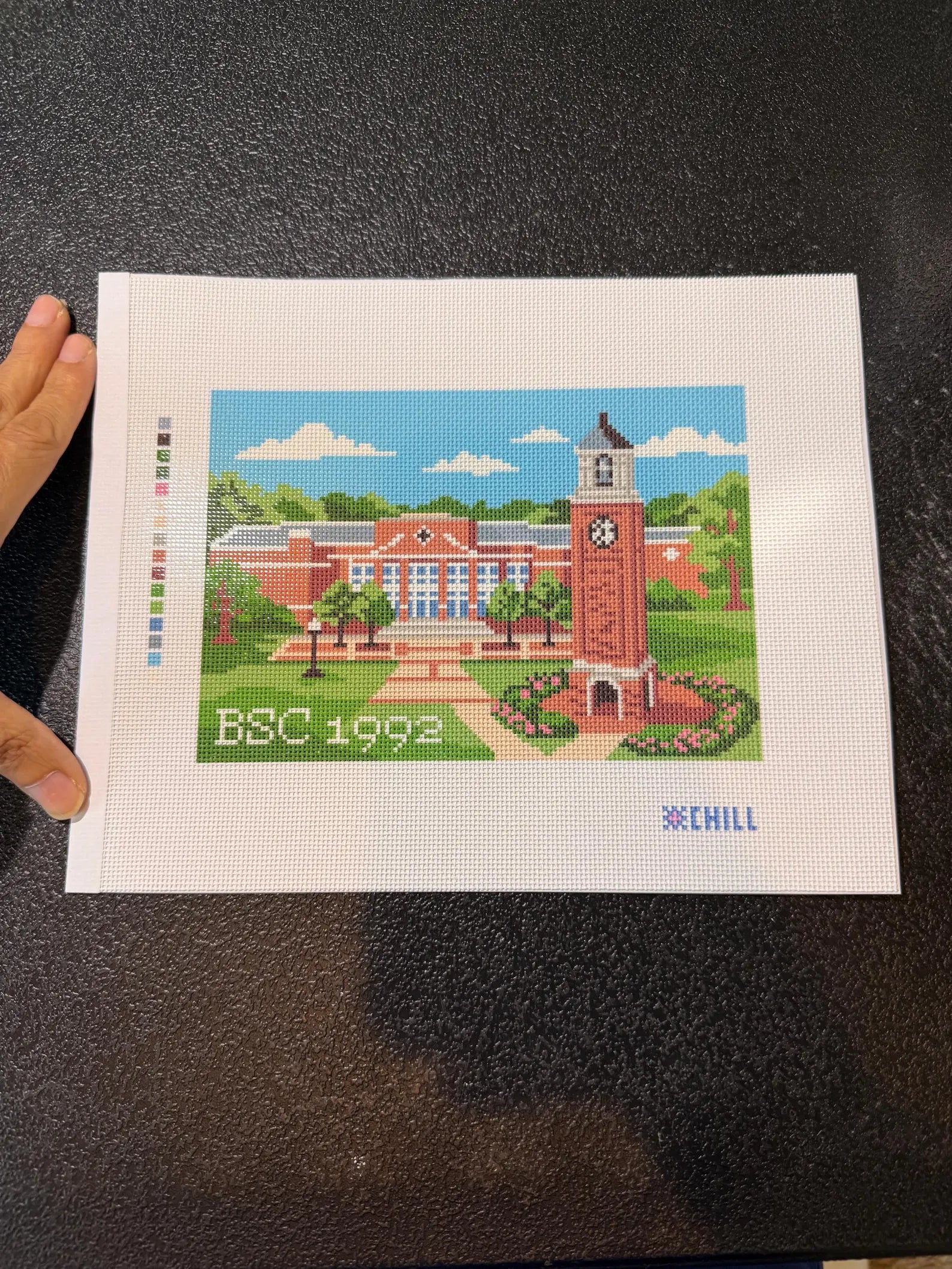 Birmingham Clock Tower Needlepoint Canvas – Stitched Example – Needlepoint & Chill