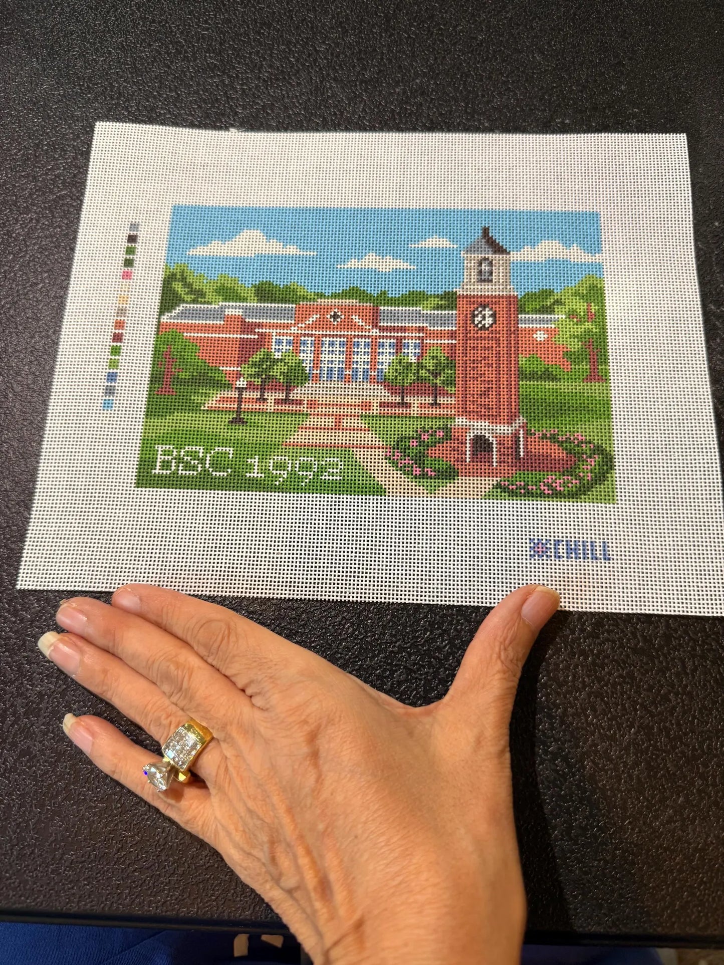Birmingham Clock Tower Needlepoint Canvas – Full View – Needlepoint & Chill
