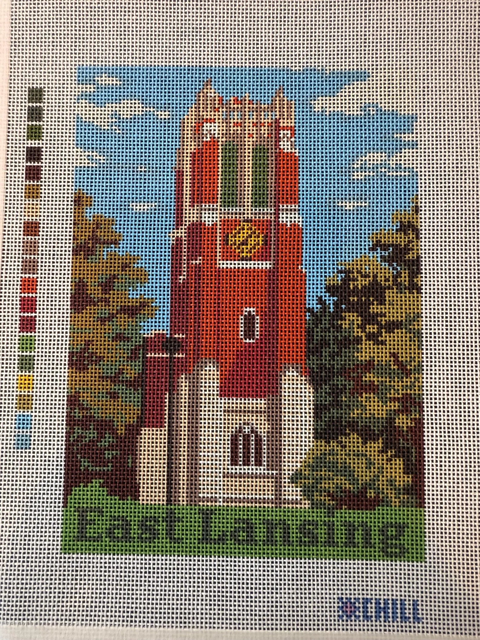 East Lansing Campus Tower Needlepoint Canvas – Full View – Needlepoint & Chill