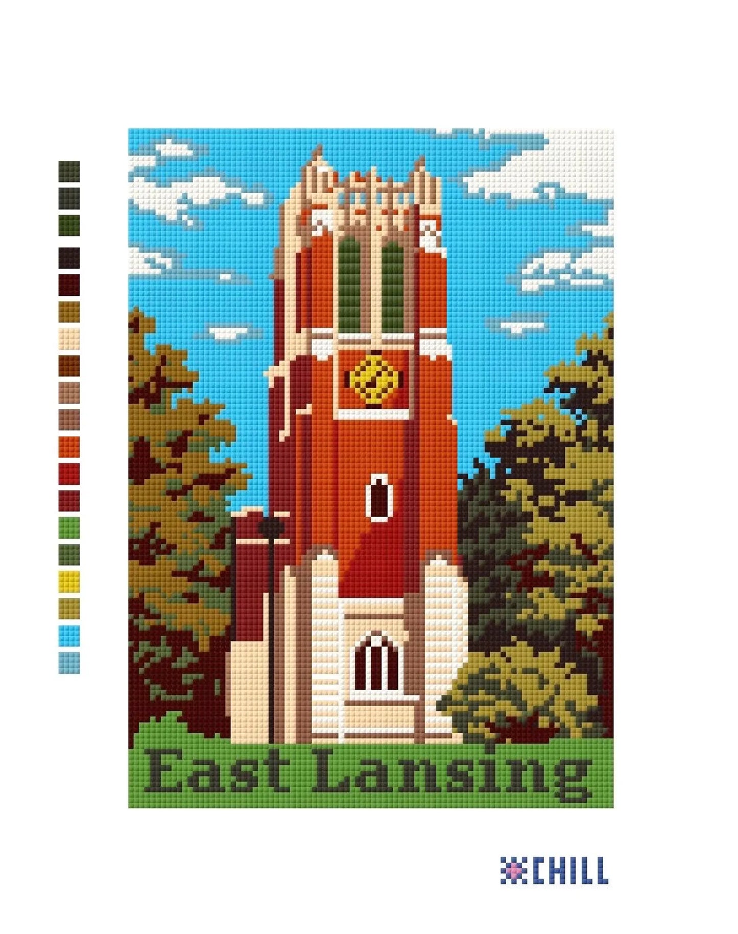 East Lansing Campus Tower Needlepoint Canvas – Michigan Landmark – Needlepoint & Chill