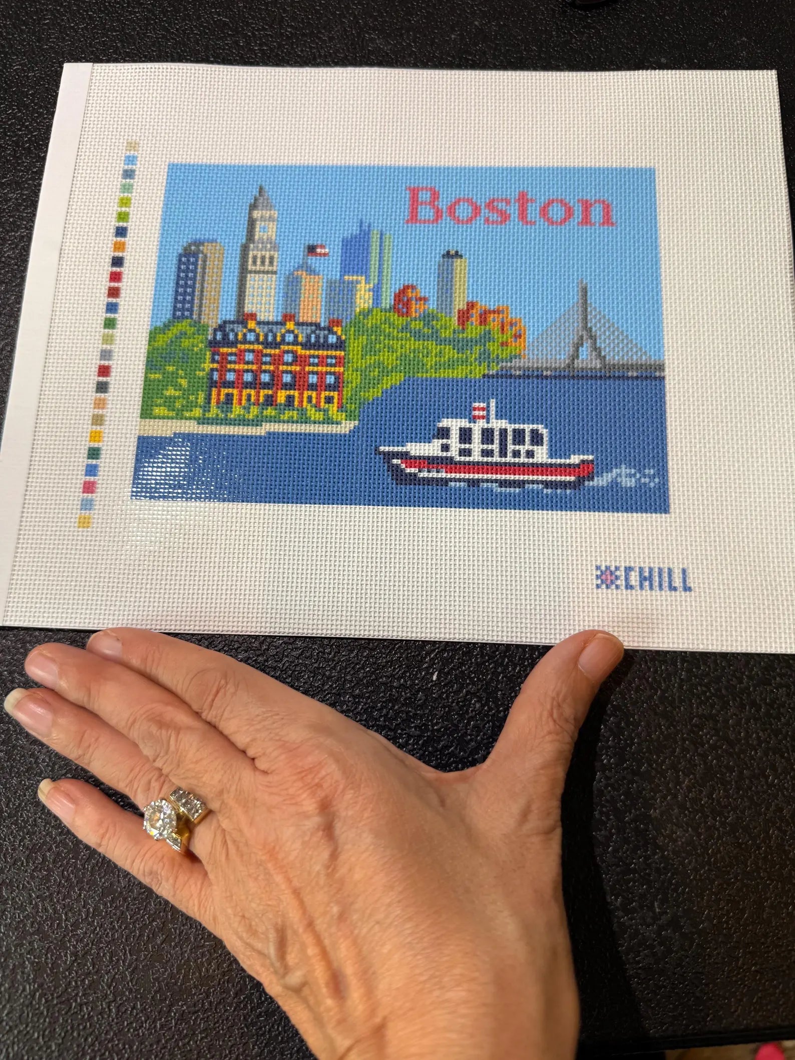 Boston Skyline Needlepoint Canvas – Canvas Detail – Needlepoint & Chill