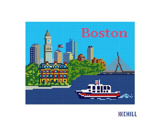 Boston Skyline Needlepoint Canvas – Harbor Cityscape Design – Needlepoint & Chill