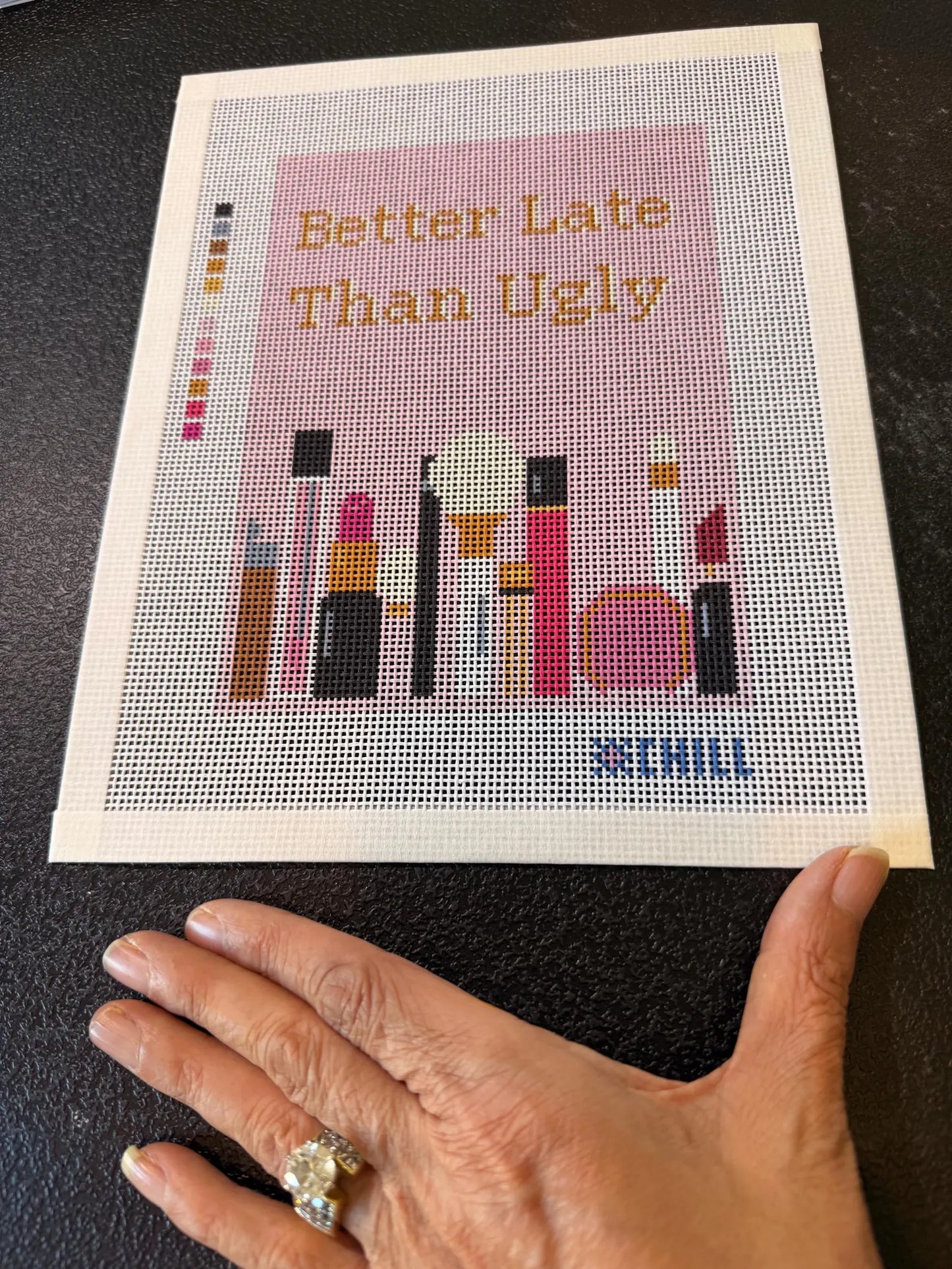 Better Late Than Ugly Makeup Needlepoint Canvas – Beauty Lover Design