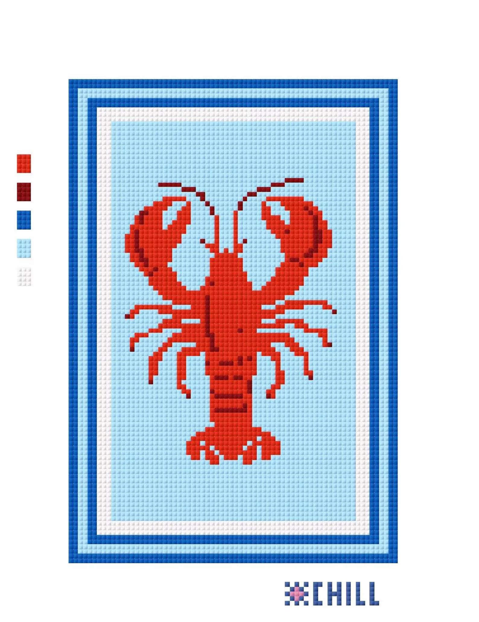 Lobster in Blue Needlepoint Canvas – Coastal Charm Series – Needlepoint & Chill