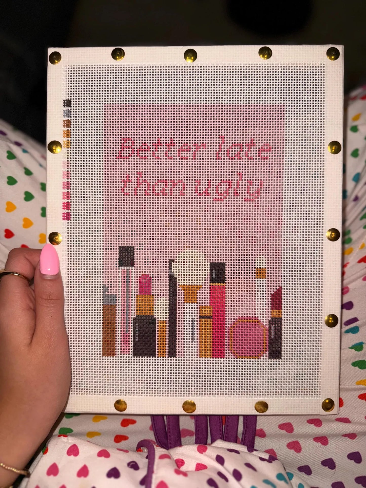 Better Late Than Ugly Makeup Needlepoint Canvas – Beauty Lover Design