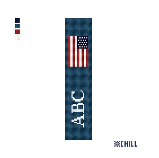 Personalized American Flag Key Fob Needlepoint Canvas – Navy Blue – Needlepoint & Chill