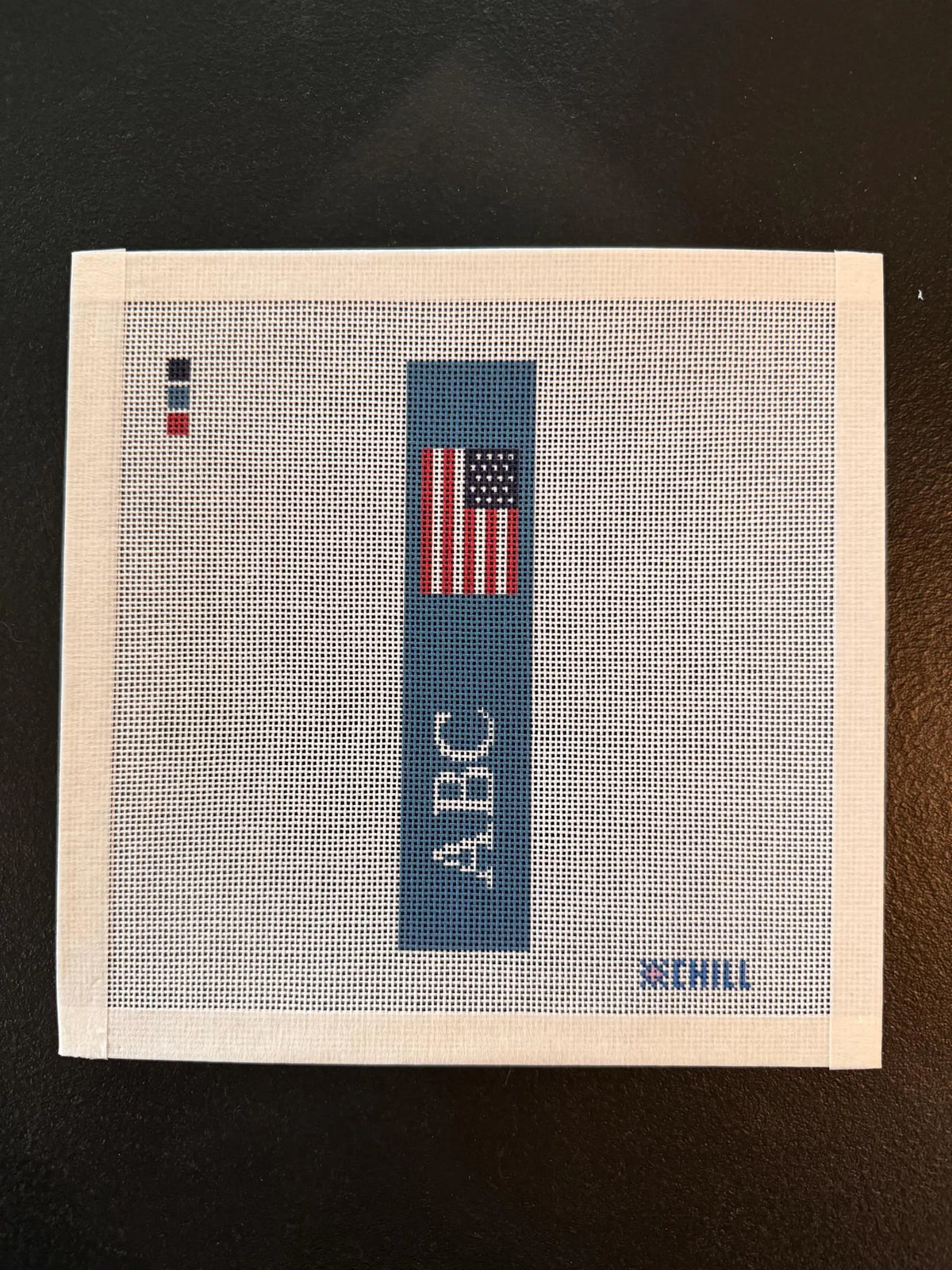 Personalized American Flag Key Fob Needlepoint Canvas – Navy Blue