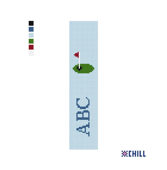 Personalized Golf Key Fob Needlepoint Canvas – Light Blue – Needlepoint & Chill