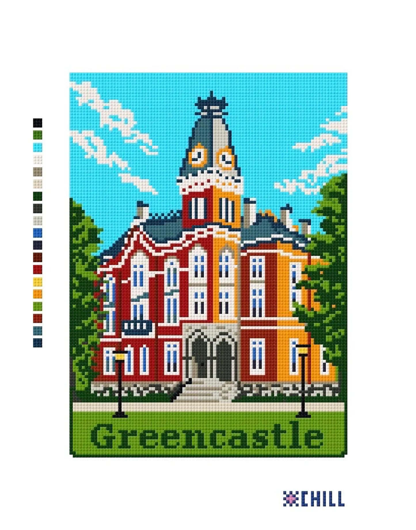 Greencastle Indiana Campus Landmark Needlepoint Canvas – Needlepoint & Chill