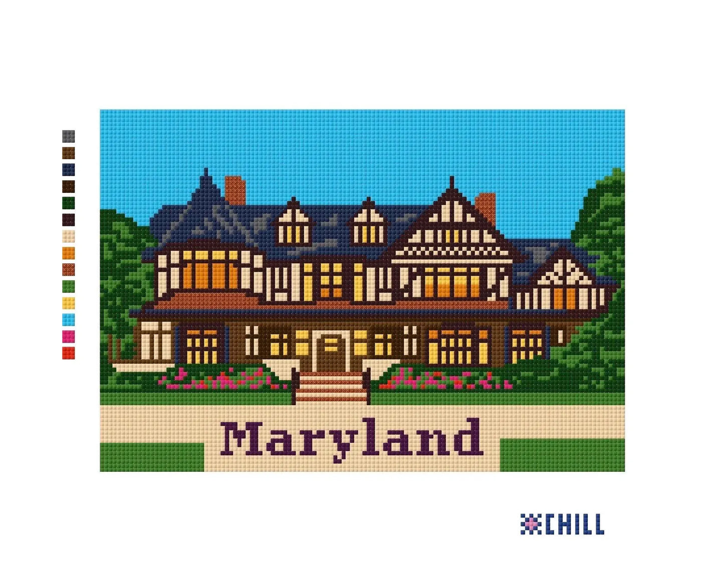 Maryland Campus Landmark Needlepoint Canvas – Tudor Architecture – Needlepoint & Chill