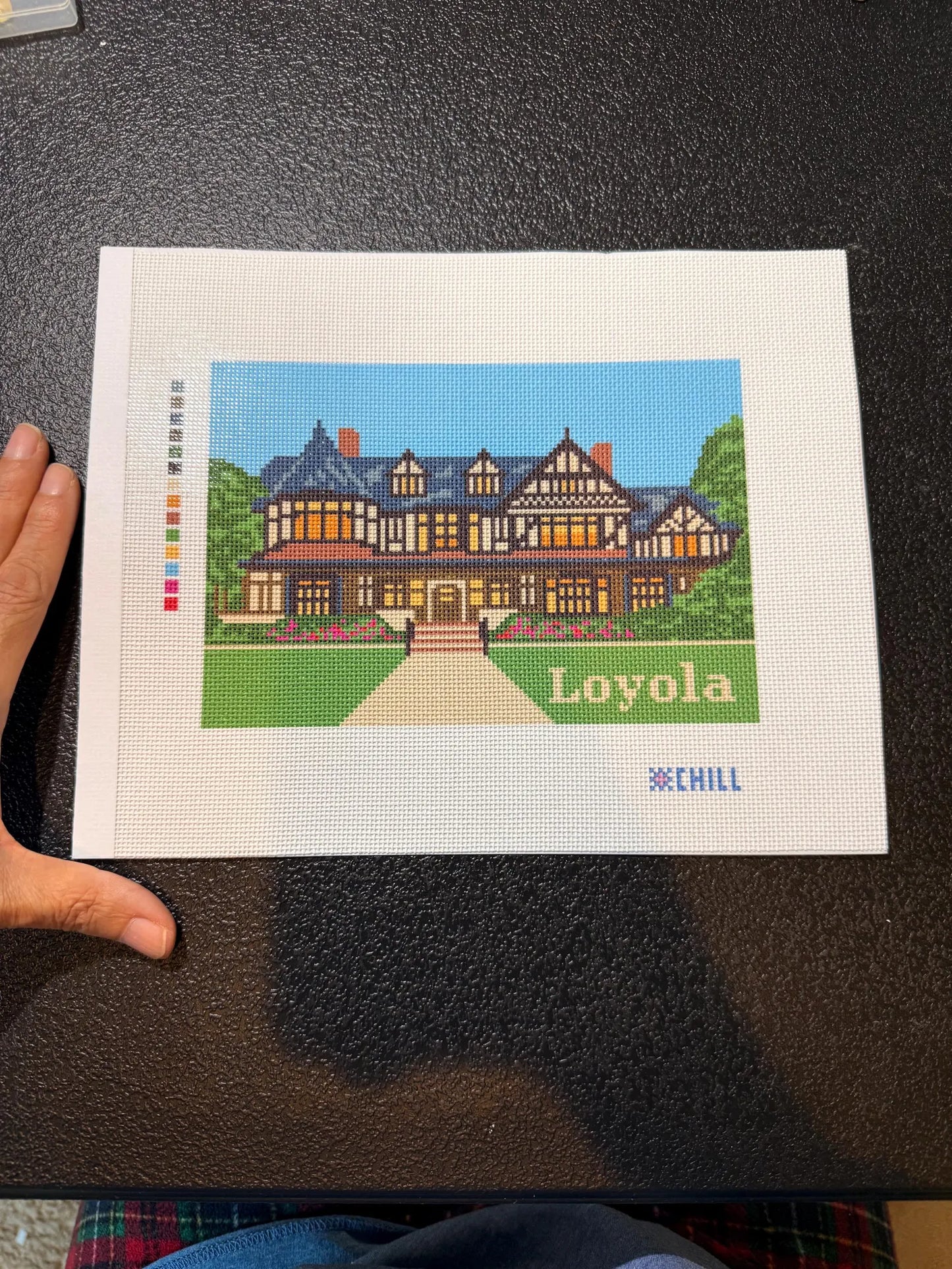 Maryland Campus Landmark Needlepoint Canvas – Stitched Example – Needlepoint & Chill