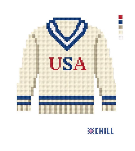 America 250 Sweater Ornament Needlepoint Kit – Patriotic Design – Needlepoint & Chill