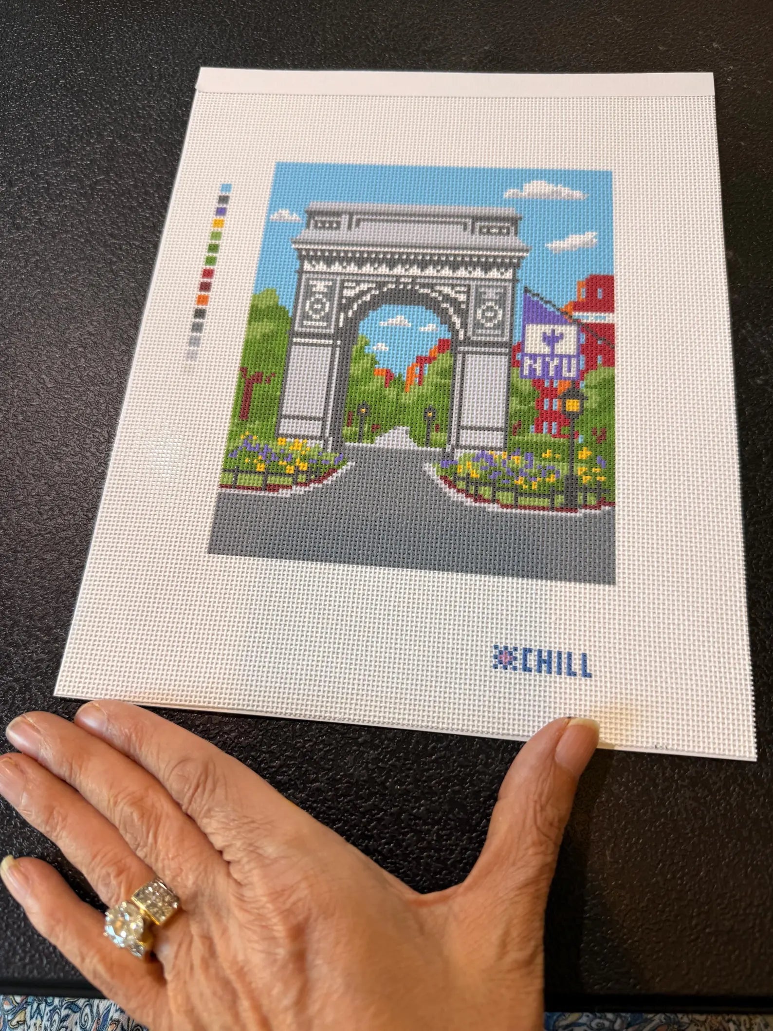 NYC Arch Campus Needlepoint Canvas – Full View – Needlepoint & Chill