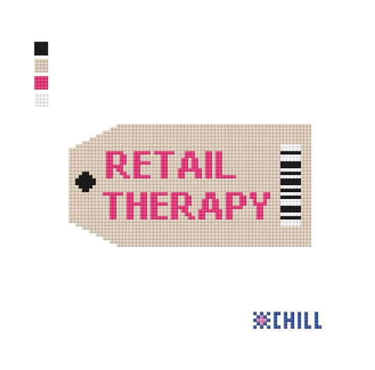 Retail Therapy Needlepoint Canvas – Shopping Tag Design – Needlepoint & Chill