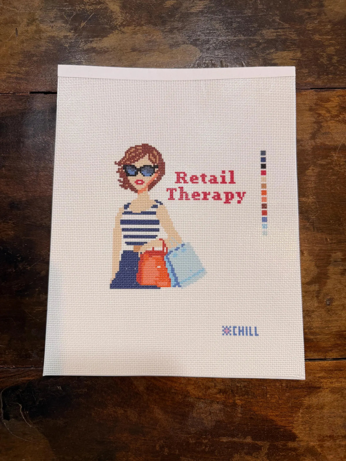 Retail Therapy Shopping Girl Needlepoint Canvas – Canvas Detail – Needlepoint & Chill