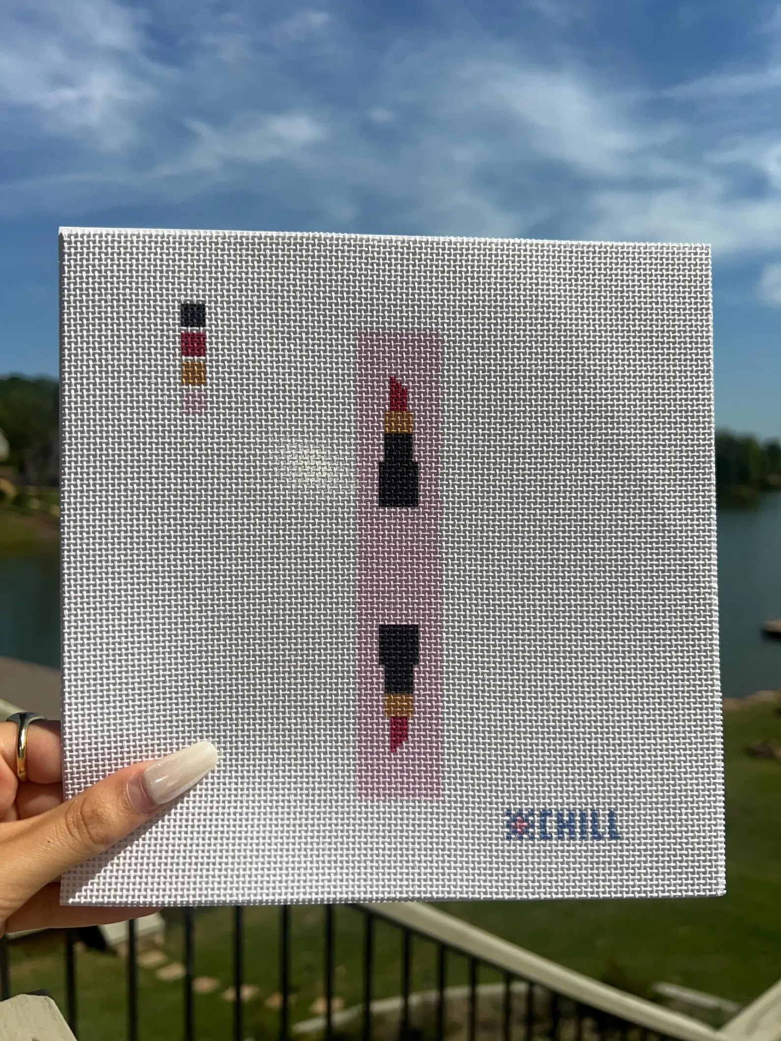 Lipstick Key Fob Needlepoint Canvas – Full View – Needlepoint & Chill