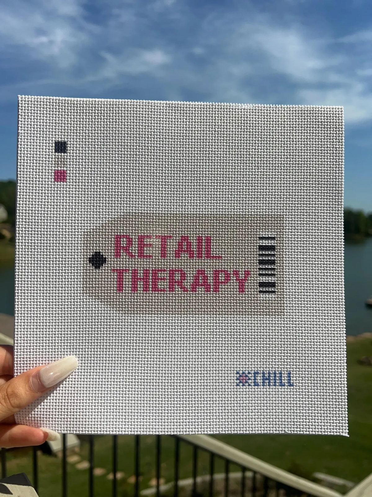 Retail Therapy Needlepoint Canvas – Finished Piece – Needlepoint & Chill