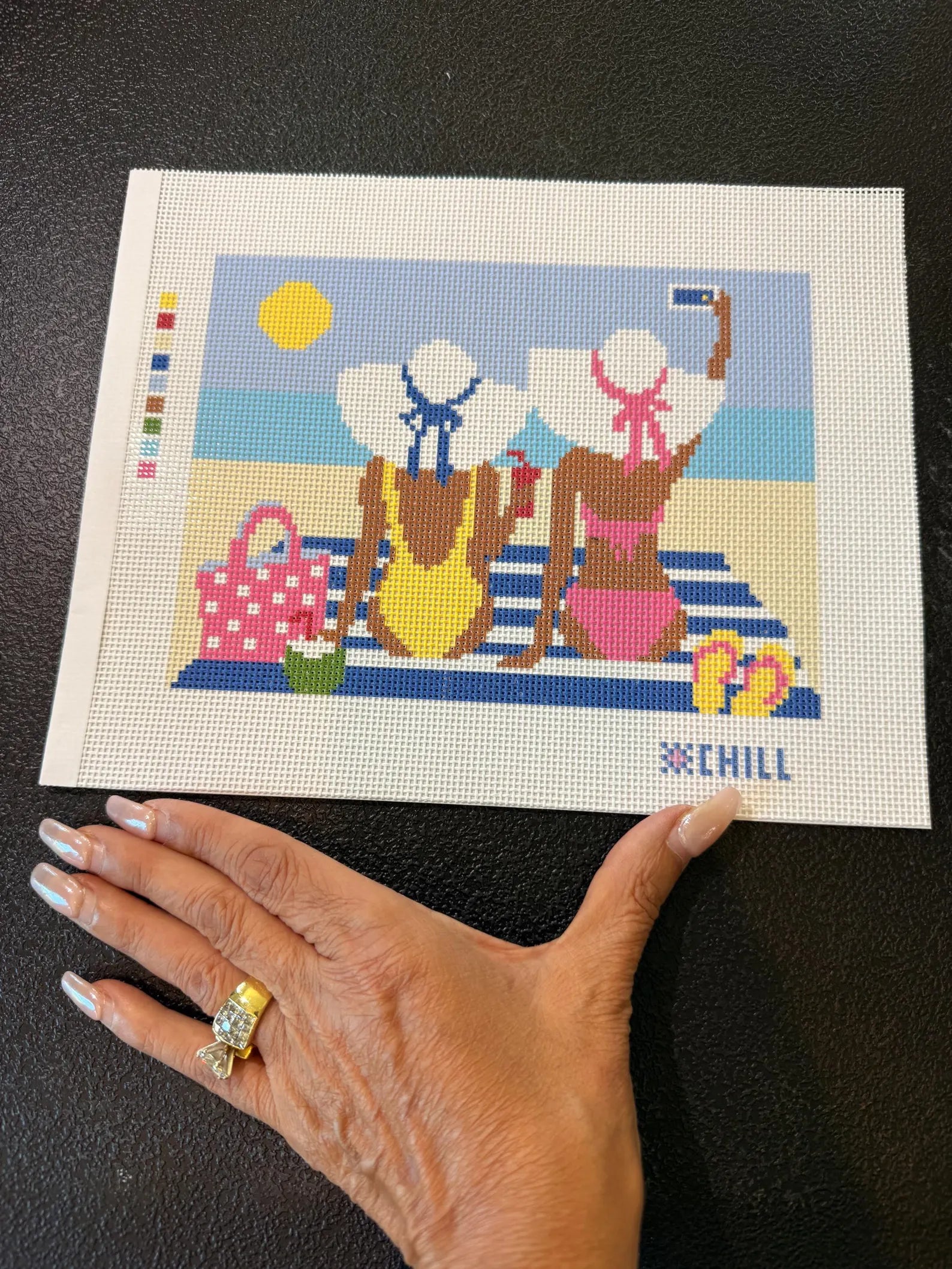 Beach Day Needlepoint Canvas – Full View – Needlepoint & Chill